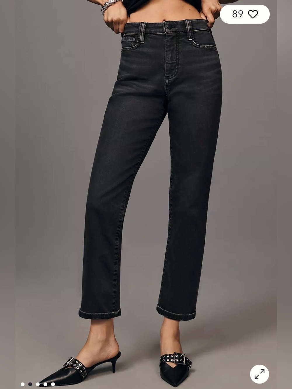 Anthropology Pilcro Mid-Rise Slim Straight Leg Slouch Jeans - Soft Black Denim